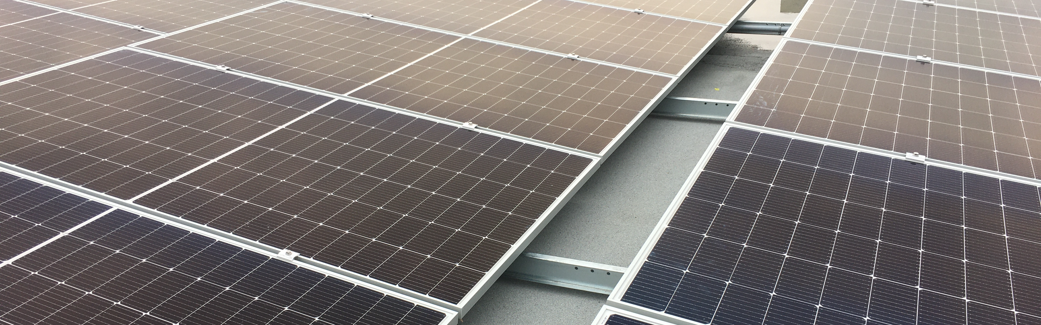Solar panels on top of a school roof