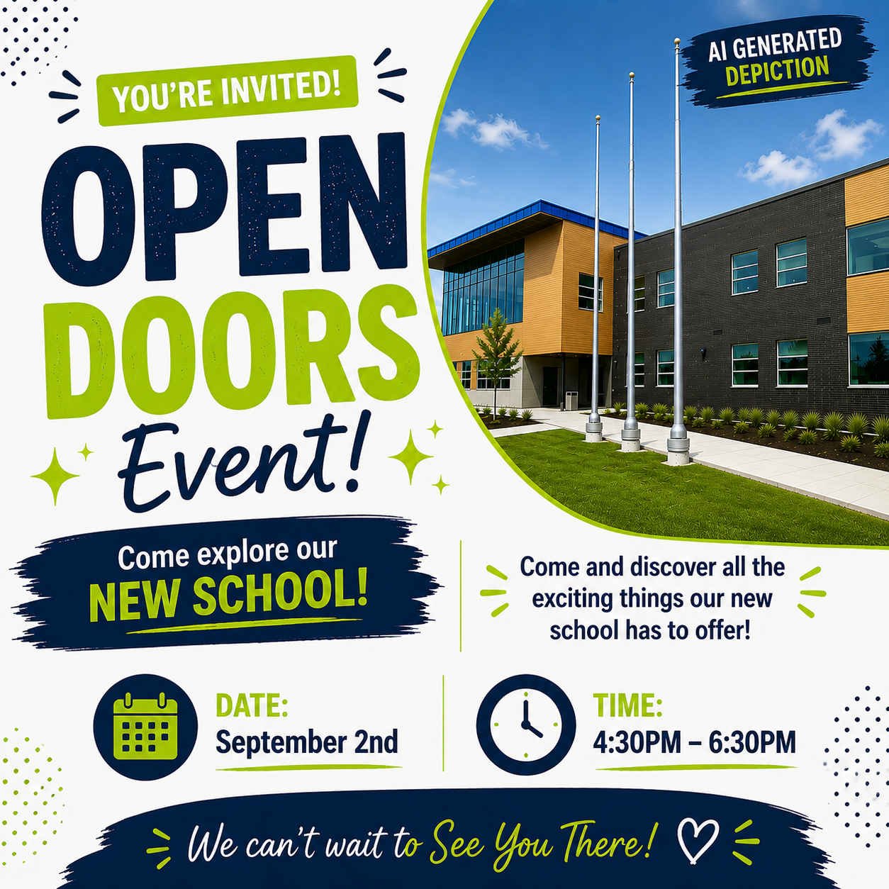 A photo advertising the open doors event