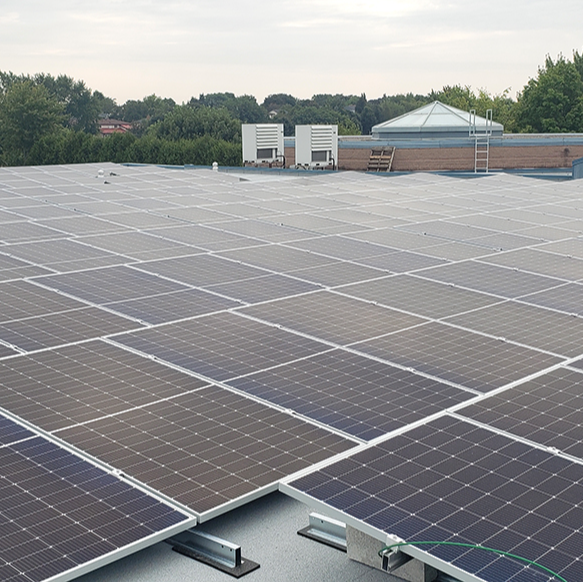 solar panels on the roof of a school