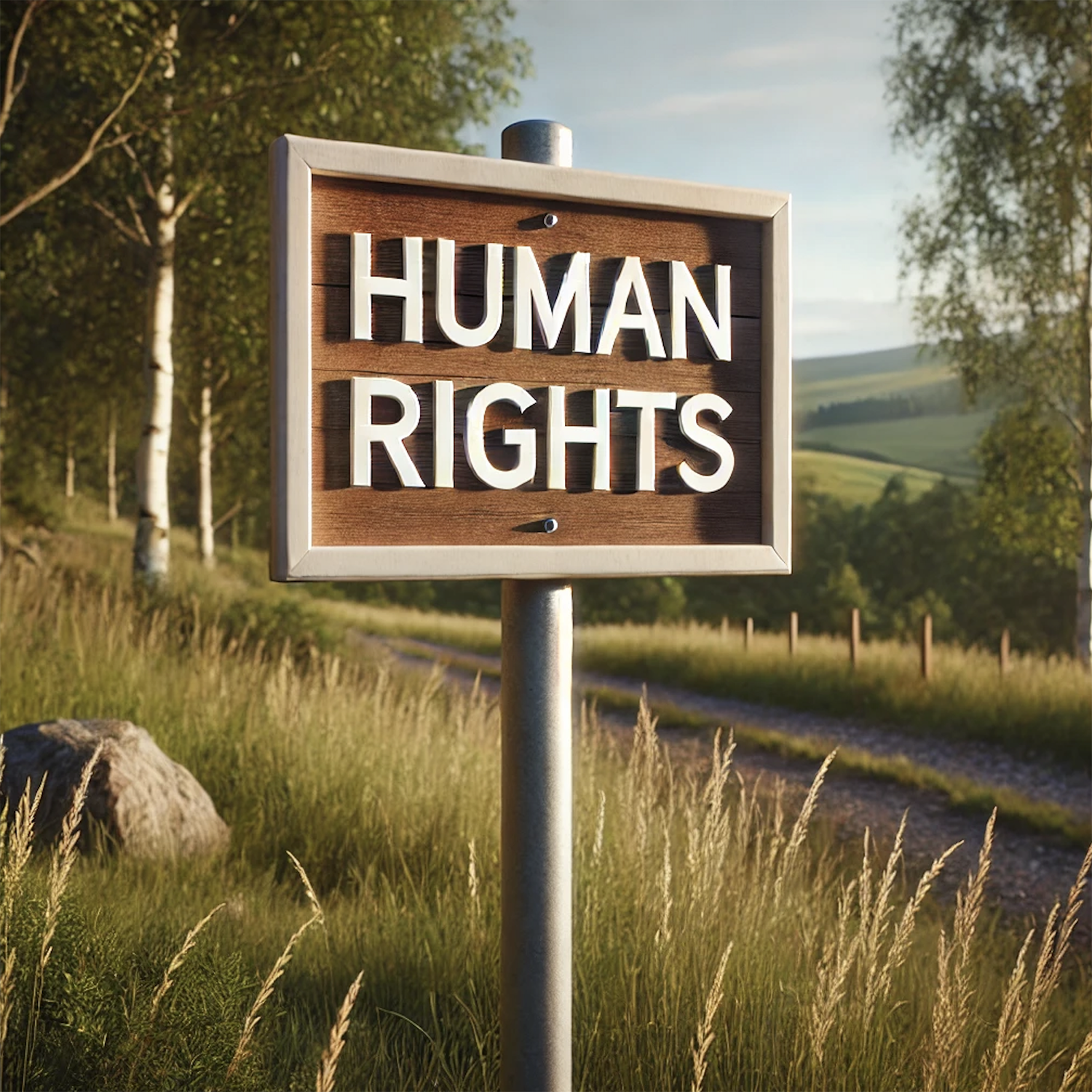 A sign says "Human Rights"