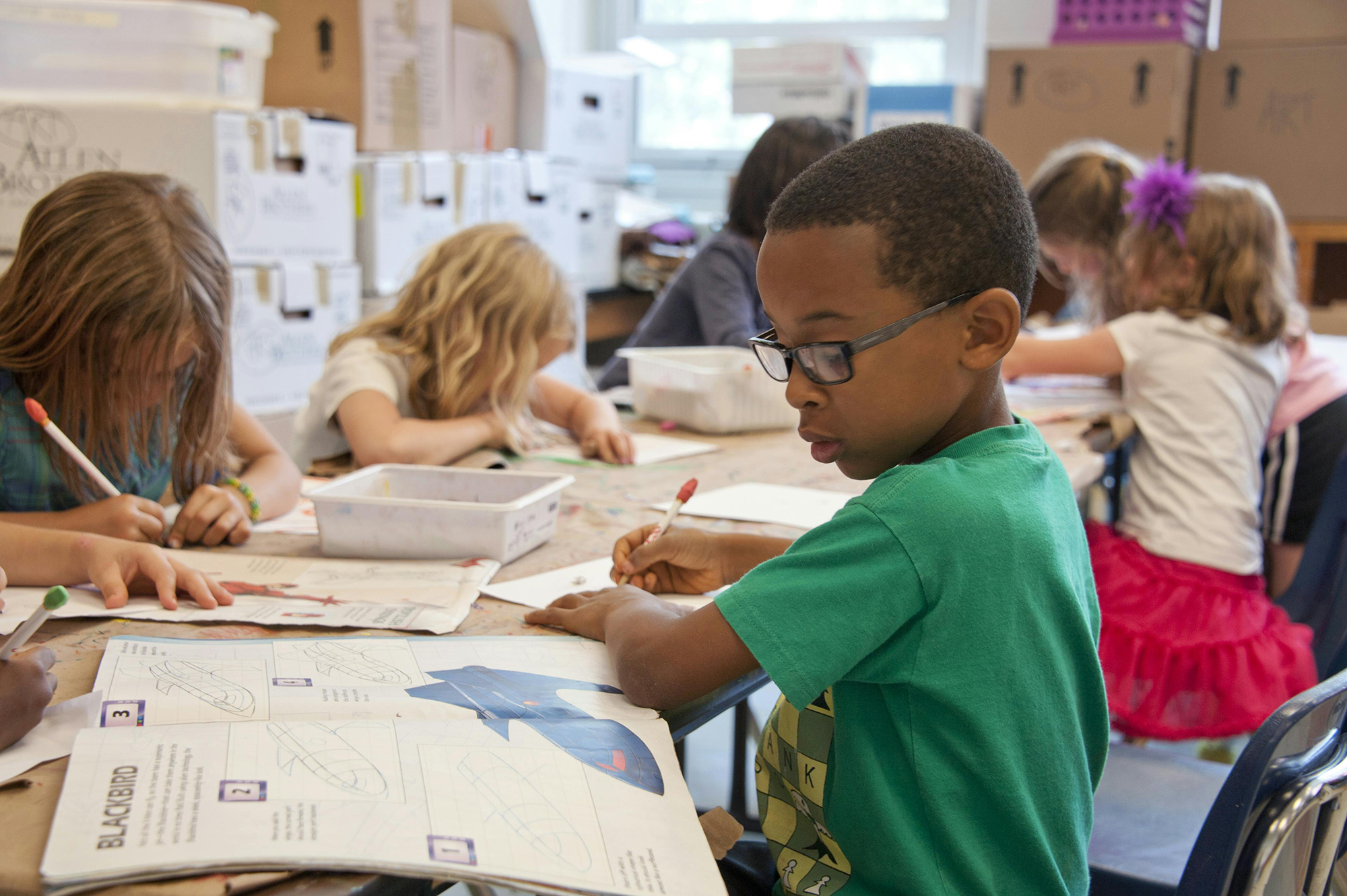 Elementary student with glasses 