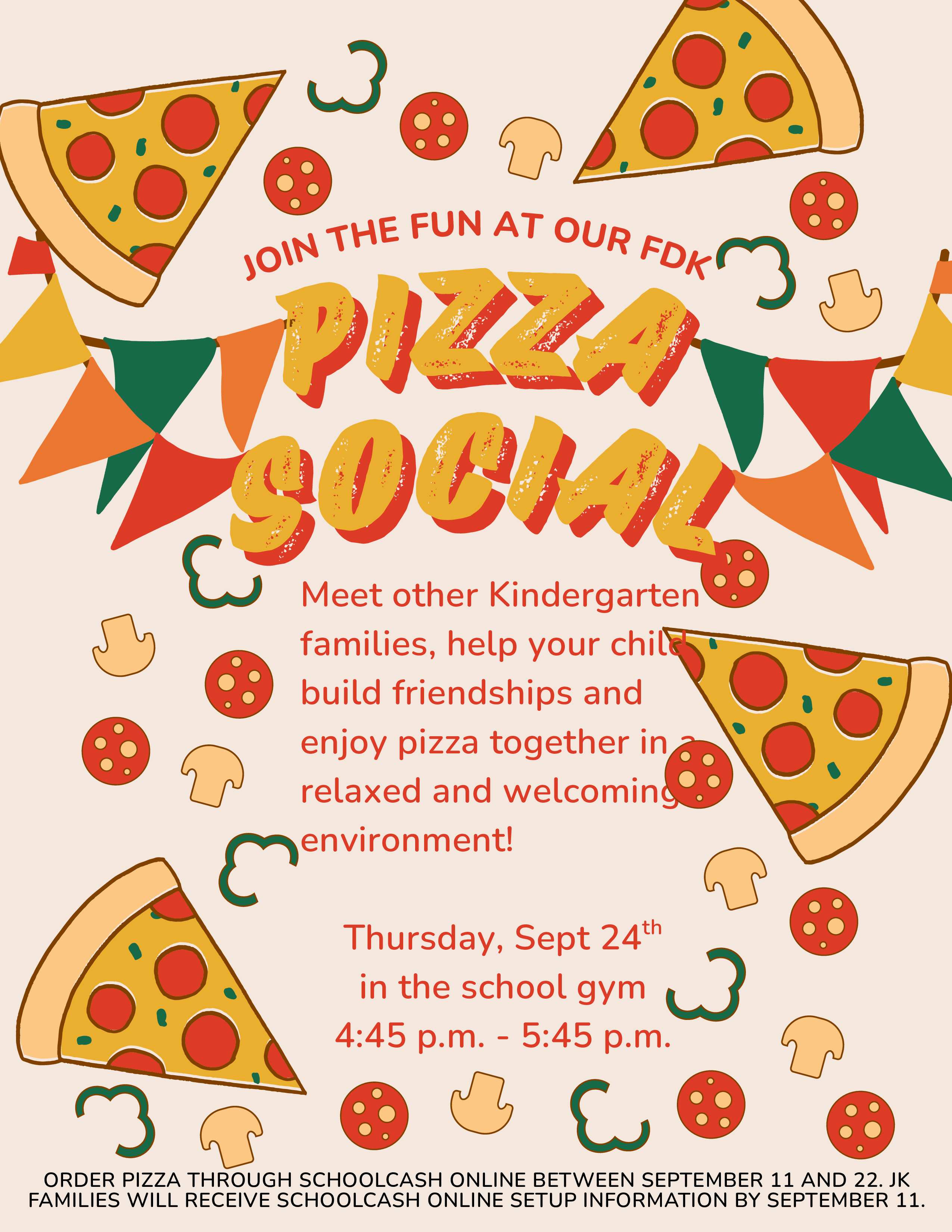 FDK Families Pizza Social Event Flyer