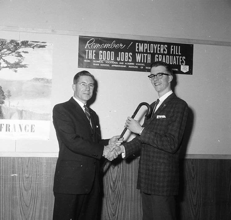 1966 Mr. Eugene Durrant presenting the Durrant Cane to Jeff Evans