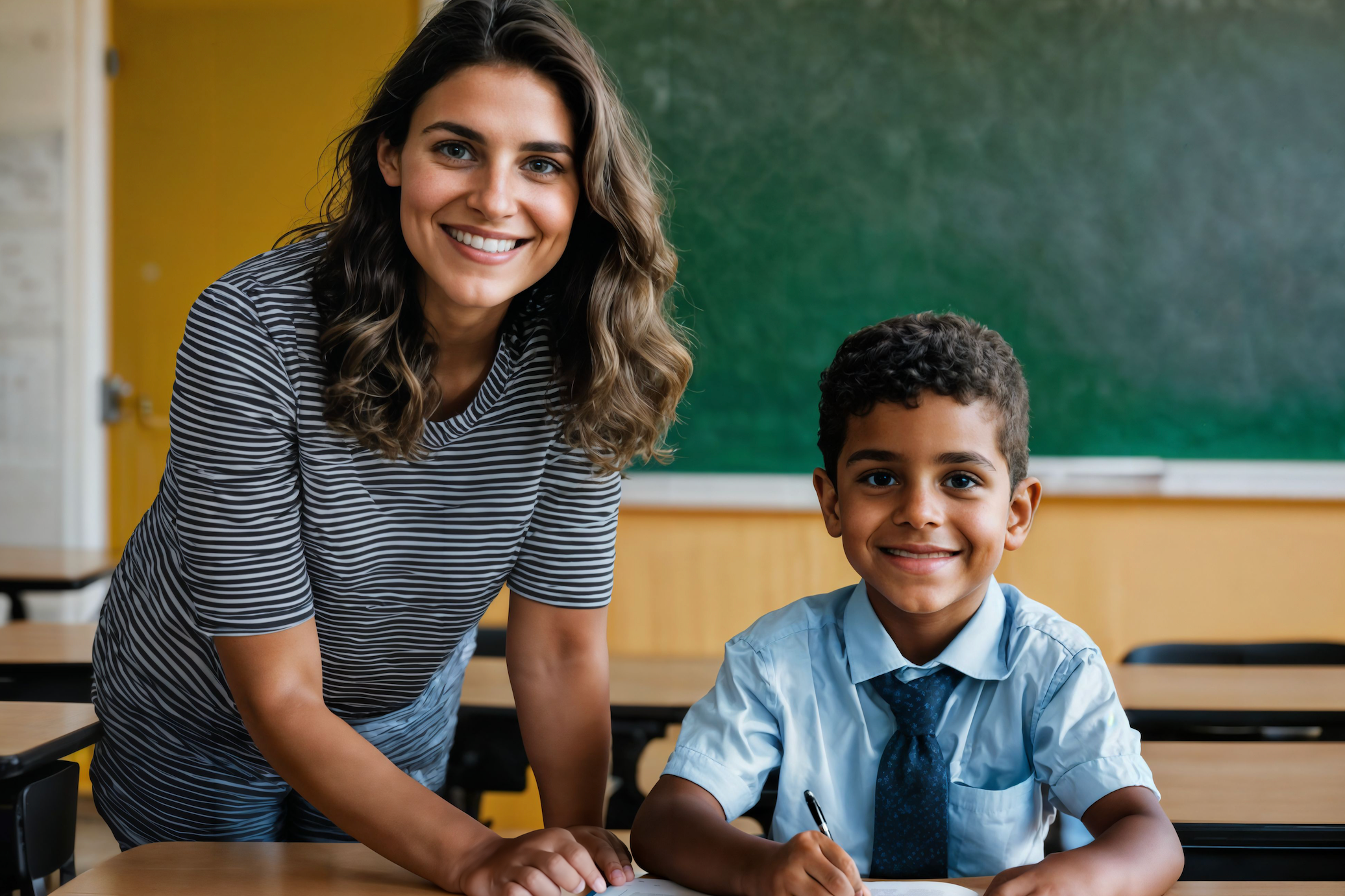 Teacher and student smiling