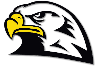 A stylized logo of a bald eagle in flight against a black background with yellow accents.