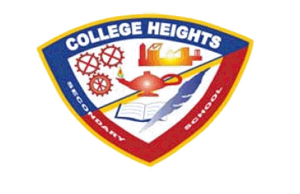 This is a logo for College Heights, featuring a shield with various educational symbols and text.