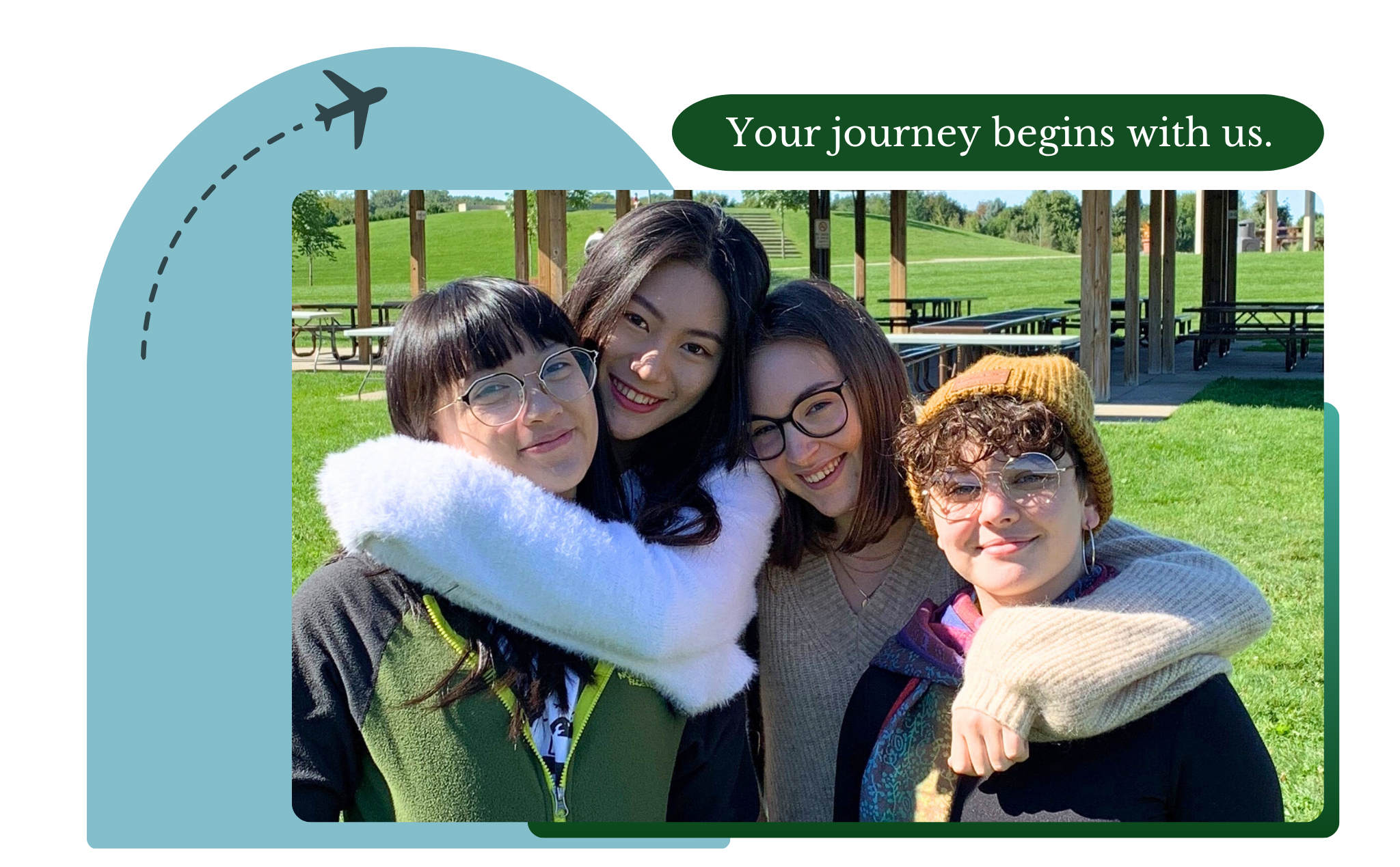 International students embracing each other at welcome event