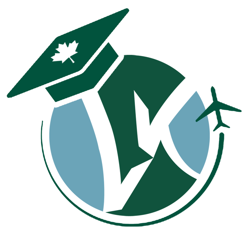 Logo for LKDSB international education program featuring a blue and green logo with a plane flying around the globe