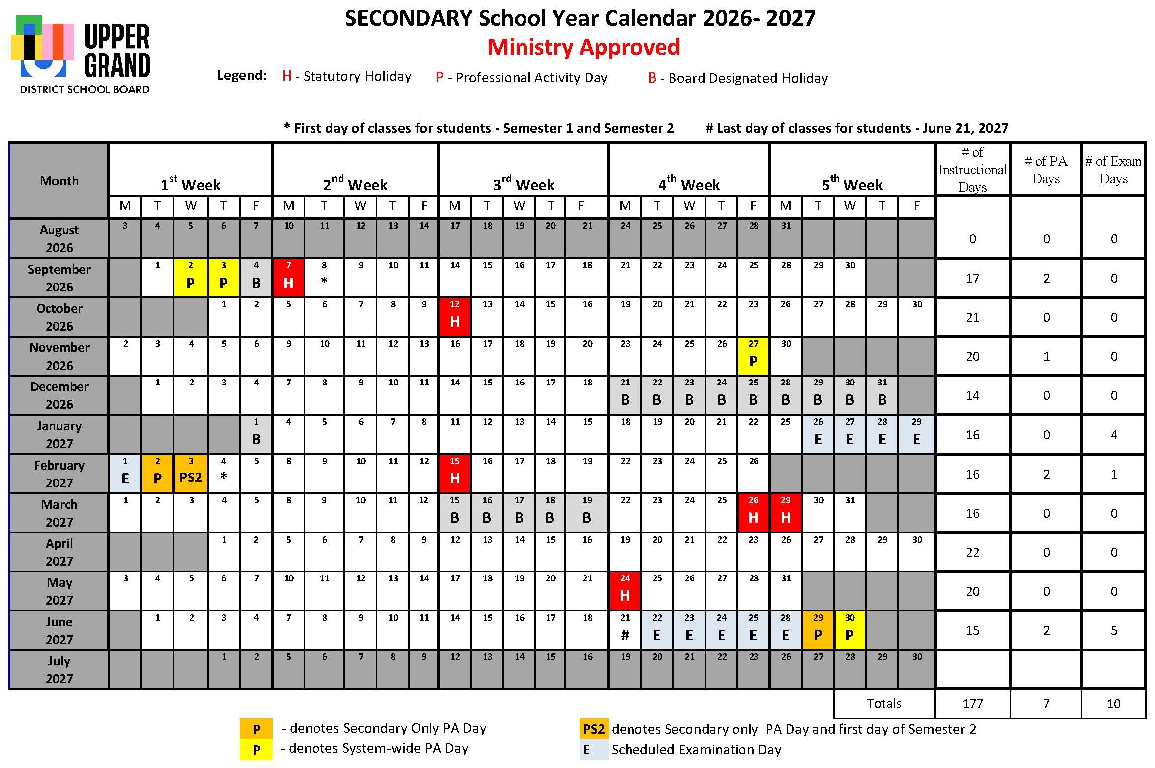 School Year Calendar 2026-2027