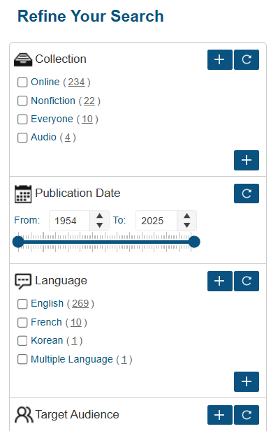 Screenshot of Insignia search page showing options for refining results
