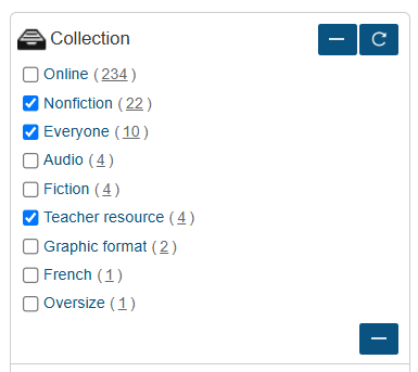 Screenshot of Insignia menu for limiting by Collection Type