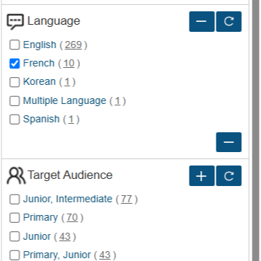 Screenshot of Insignia menu for limiting by language