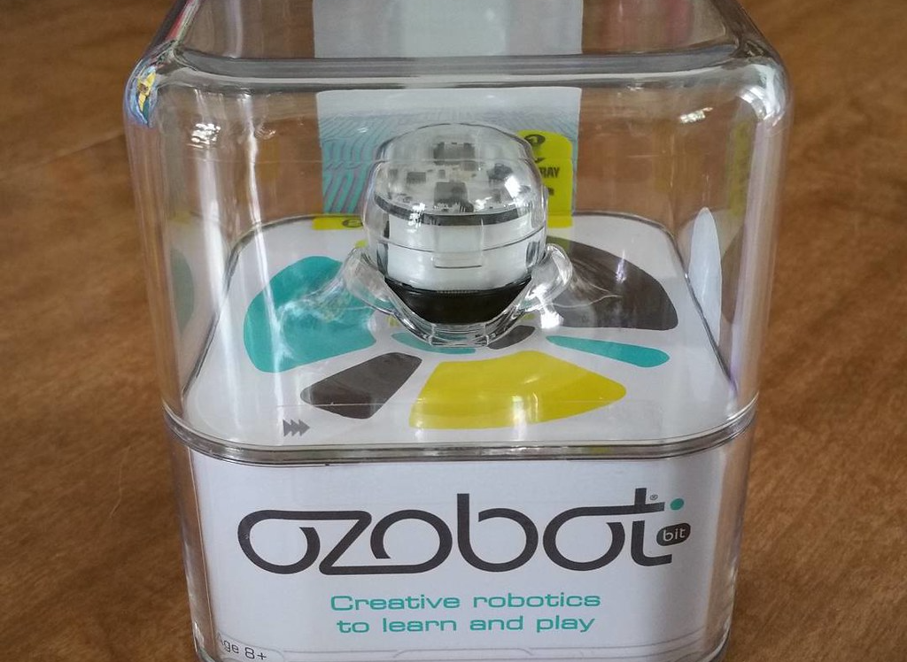 Ozobot robot inside a clear plastic container