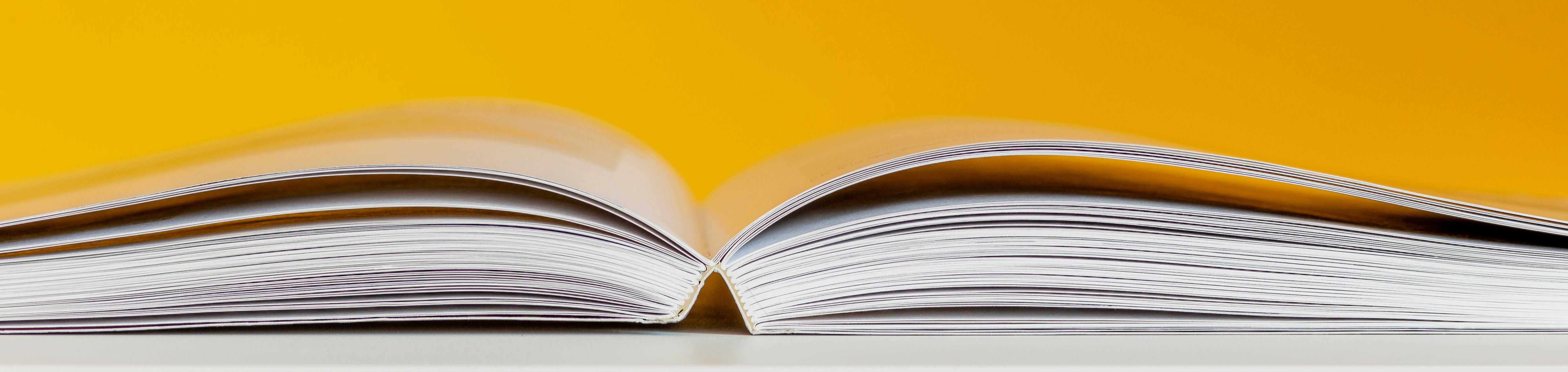 Open book against a yellow-orange background