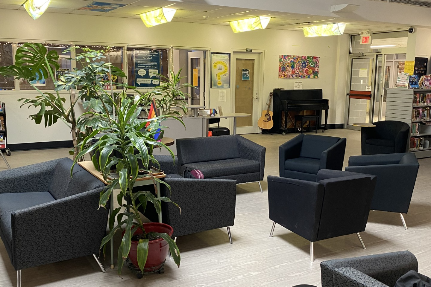 Learning Commons with comfy seating and plants