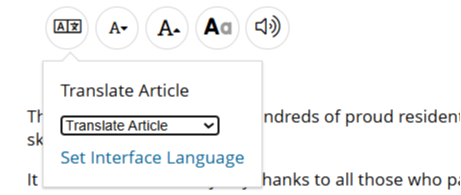 Screenshot of Translate Article function in Gale