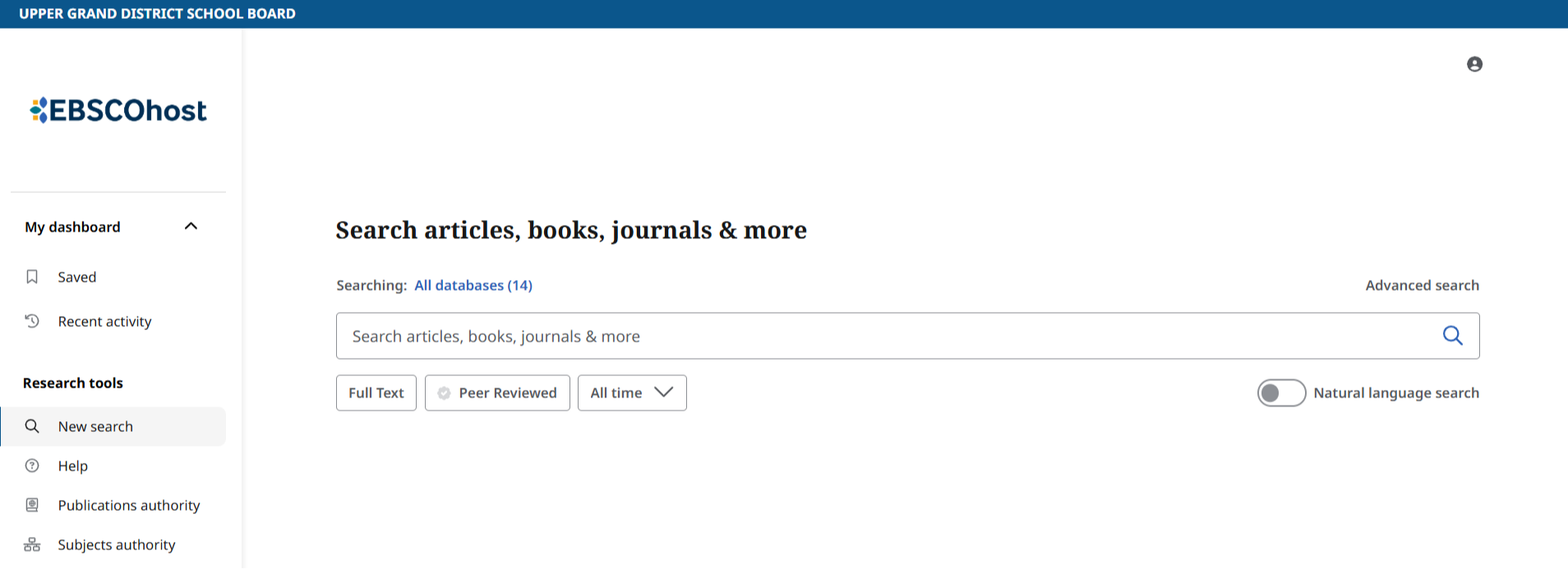 Screenshot of the EBSCO homepage