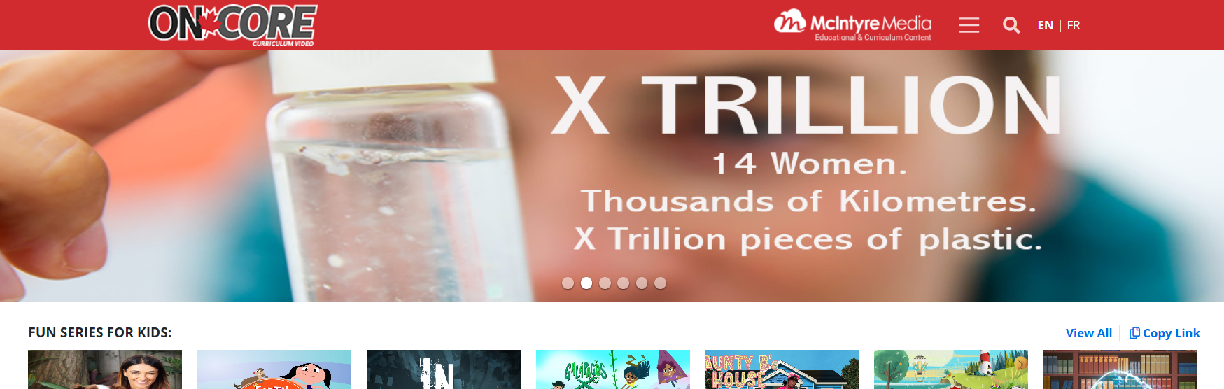 Screenshot of ON-Core homepage
