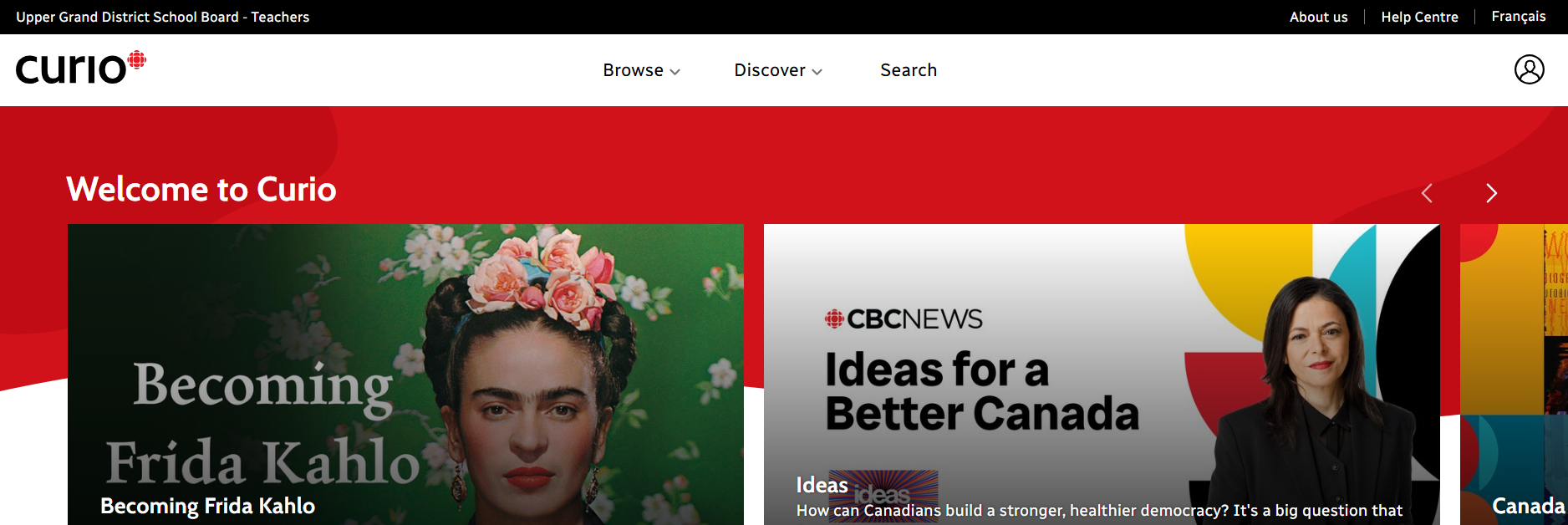 Screenshot of Curio homepage