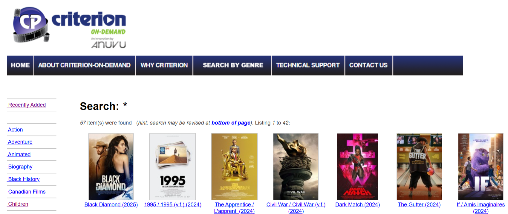 Screenshot of Criterion-on-Demand homepage