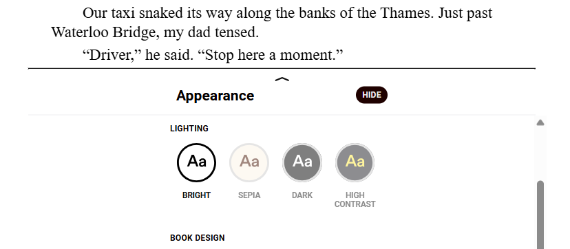 Screenshot of Sora Appearance menu with accessibility tools