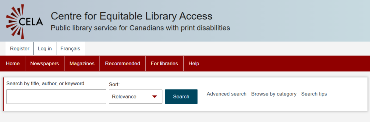 Screenshot of CELA website homepage