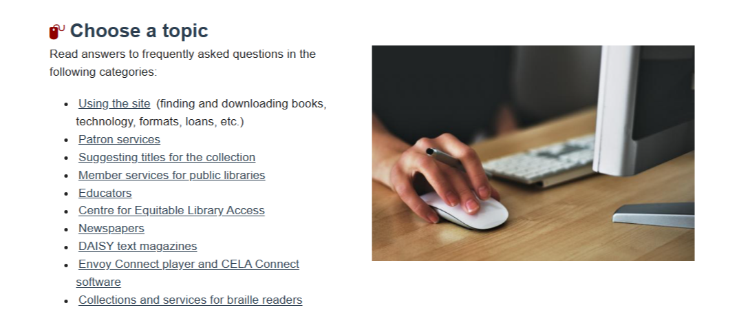 Screenshot of CELA frequently asked questions page