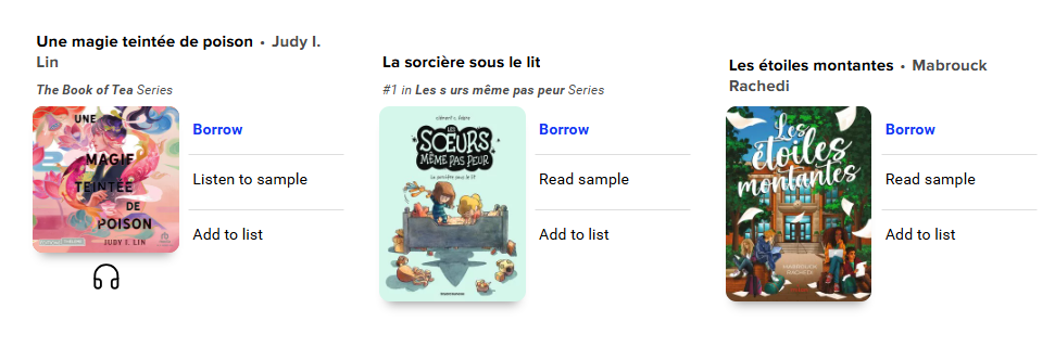 Screenshot of French eBooks and audiobooks in Sora