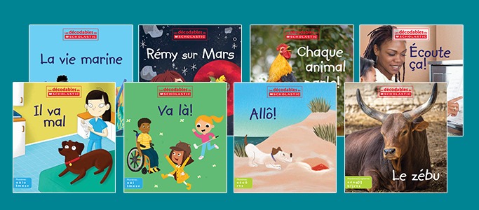 Screenshot of book covers of several titles in Les décodables de Scholastic series