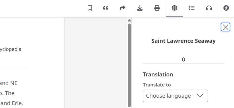 Screenshot of Translate Article function in EBSCO