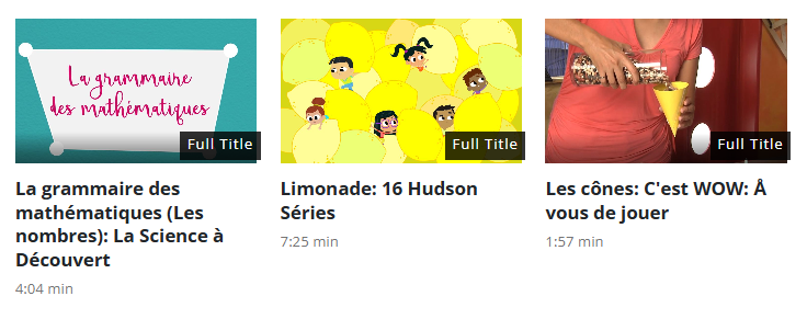 Screenshot of several French educational videos available in ON-Core