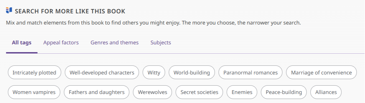 Screenshot of NoveList interactive tags search feature