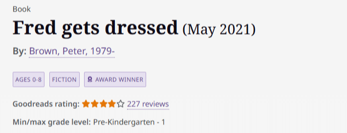 Screenshot of age and grade levels for a book result in NoveList