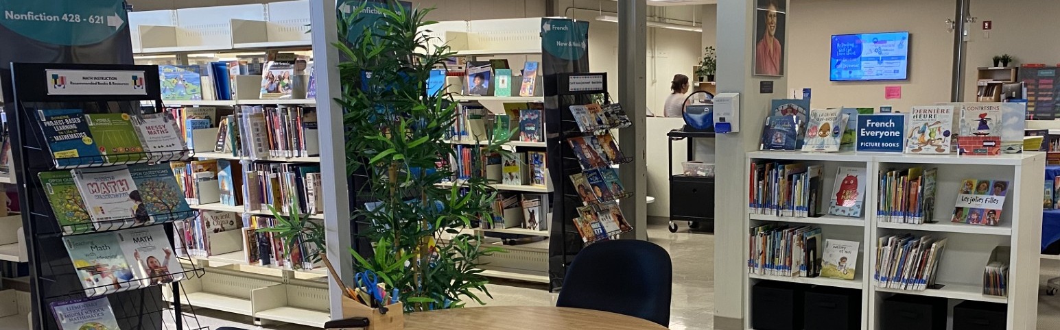Photo of TJRC collaborative workspace with bookshelves, tables, and chairs